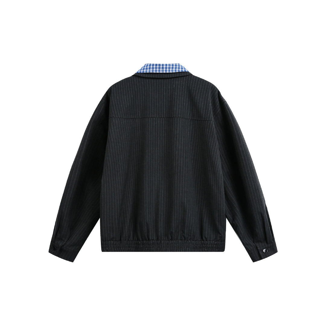 Men's boxy blouson jacket made of pinstripe fabric with contrasting shirt collar Mune Fashion