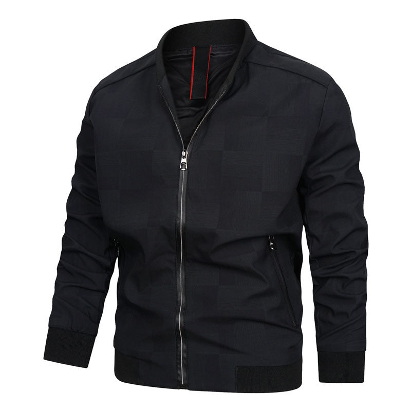 Men's subtly checked structured bomber jacket with stand-up collar and ribbed cuffs Mune Fashion
