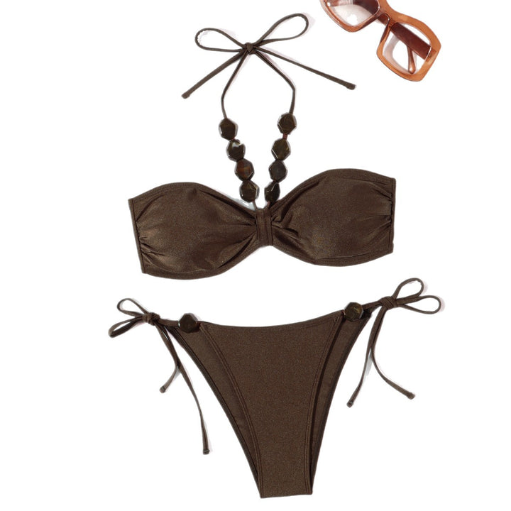 Ladies Elegant Bandeau Bikini with Decorative Pearls Mune Fashion