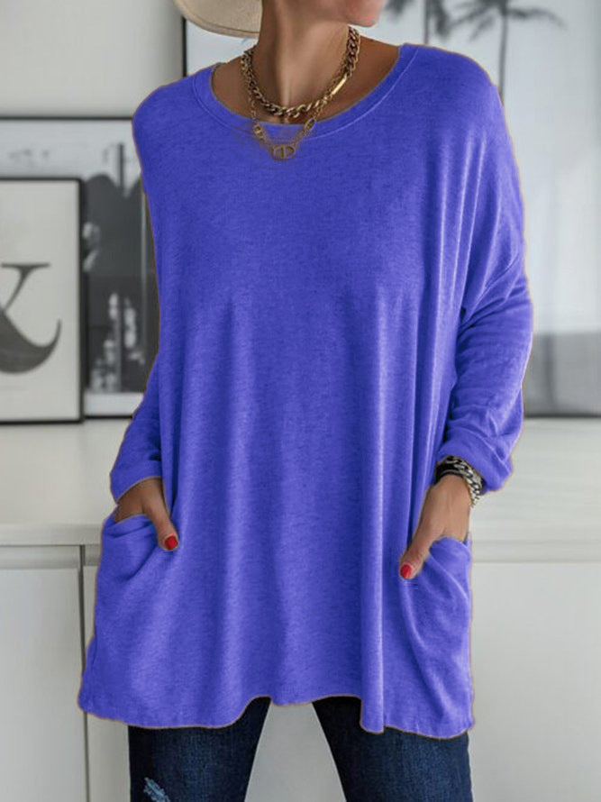 Women Oversize Tunic with Side Pockets and Round Neckline Mune Fashion