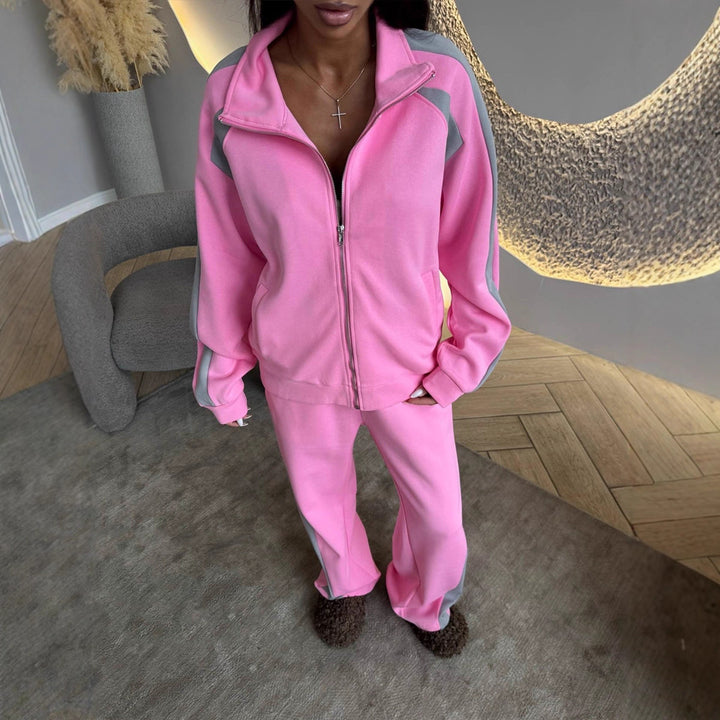 Women's Two-Piece Tracksuit Set with Zip Jacket and Loose Jogging Pants Mune Fashion