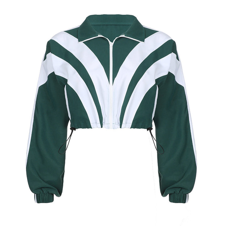 Women cropped sporty bomber jacket with full zip and fitted drawstring Mune Fashion