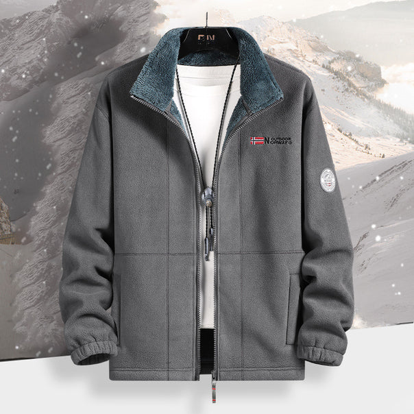 Men's Warm Fleece Jacket with Teddy Collar, Full-Length Zipper and Utility Pockets Mune Fashion