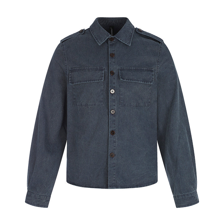 Women's Oversized Utility-Style Denim Shirt Jacket with Shoulder Straps and Patch Chest Pockets Mune Fashion