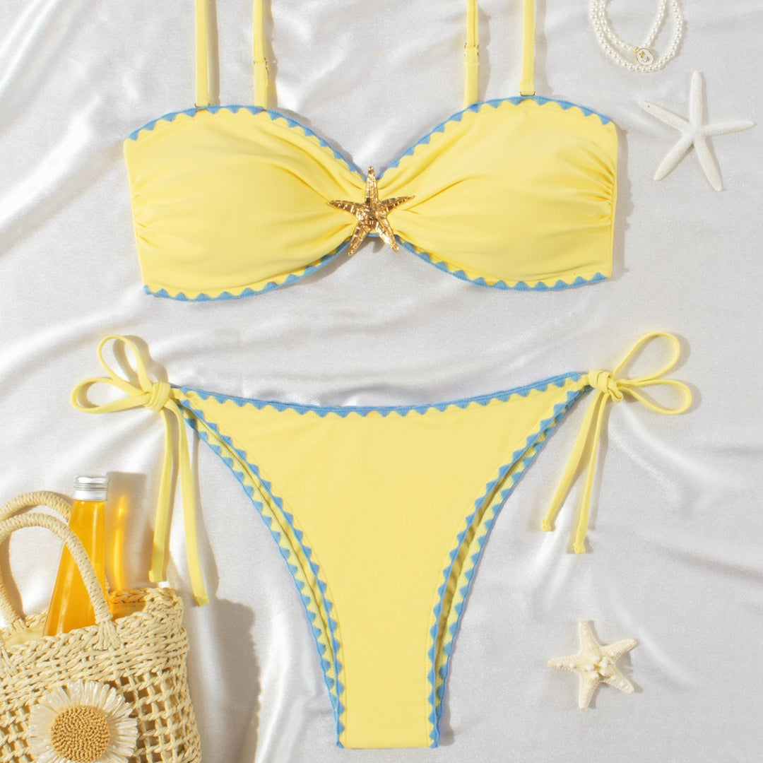 Ladies Bikini Set with fashionable gathering and timeless star application Mune Fashion