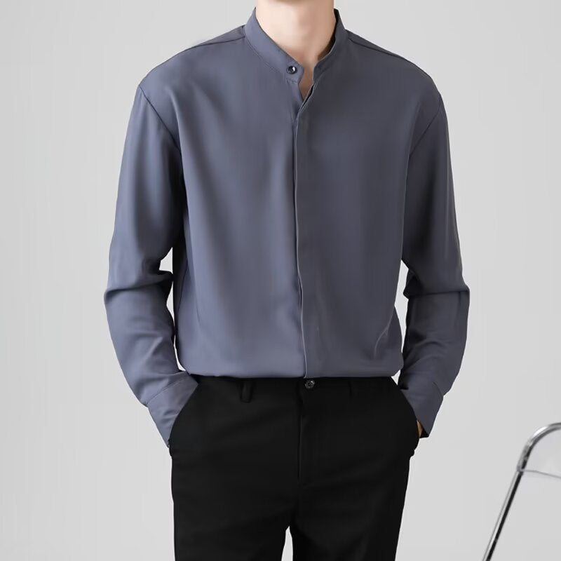 Men's Elegant Stand Collar Shirt Mune Fashion