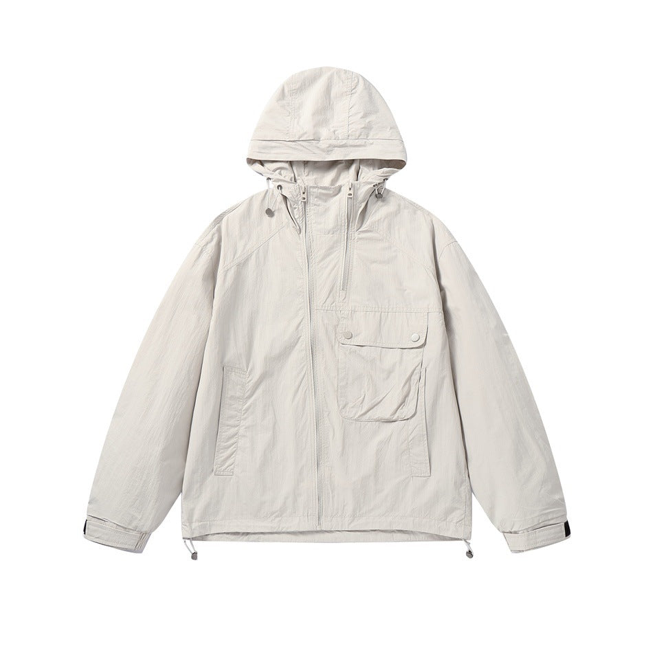 Unisex Lightweight Boxy Windbreaker with Hood, Utility Chest Pocket and Drawstring Mune Fashion