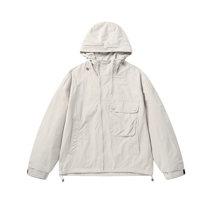 Unisex Lightweight Boxy Windbreaker with Hood, Utility Chest Pocket and Drawstring Mune Fashion
