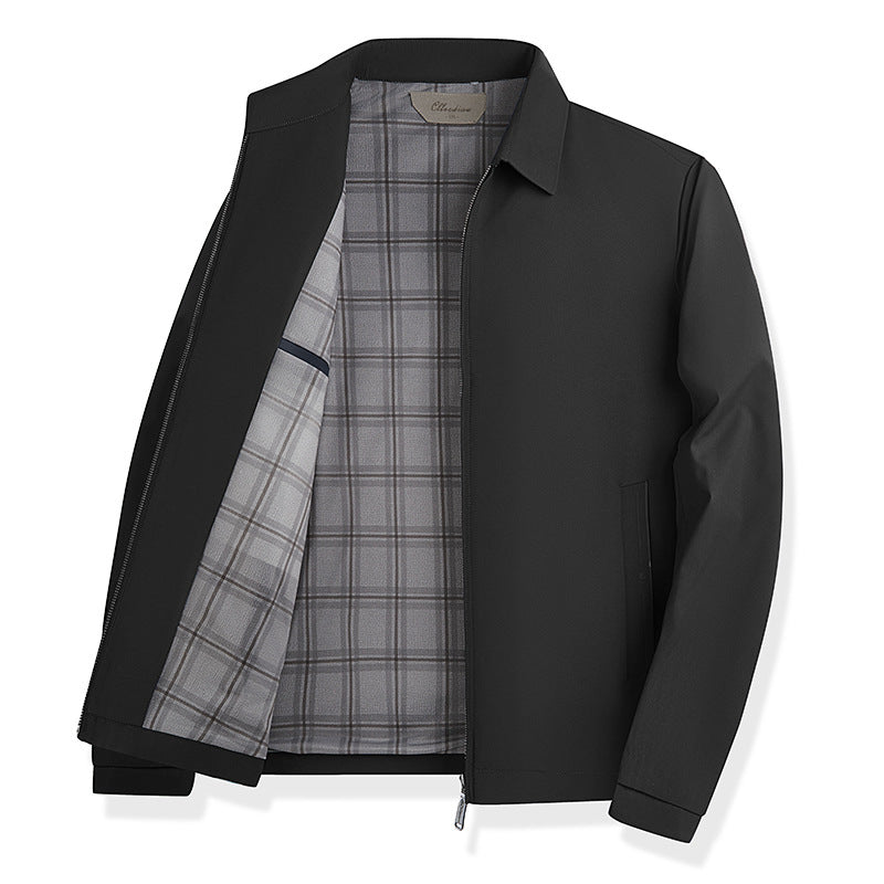 Men's lightweight transitional jacket with shirt collar, full-length zipper and checked lining Mune Fashion