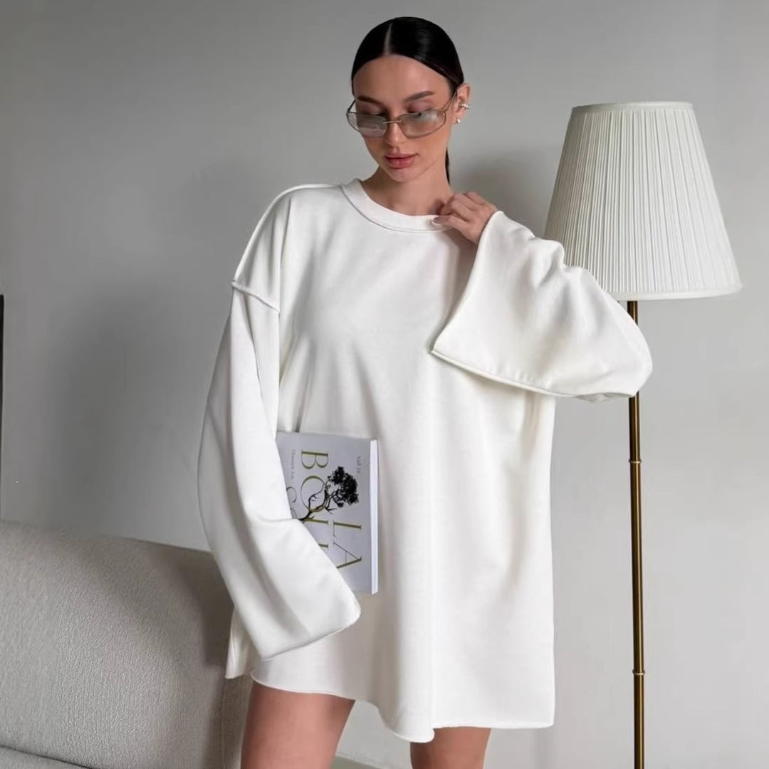 Women Oversized Sweater Dress with Wide Trumpet Sleeves Mune Fashion