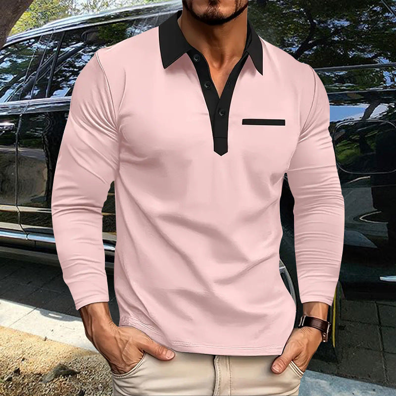 Men's stretchy long-sleeve polo with contrasting button placket and chest panel Mune Fashion
