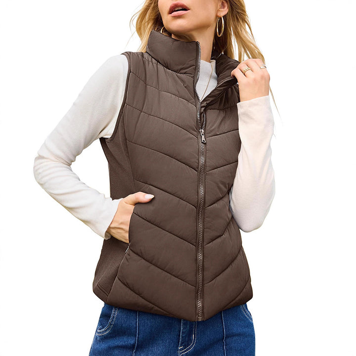 Women padded waistcoat with high stand-up collar Mune Fashion