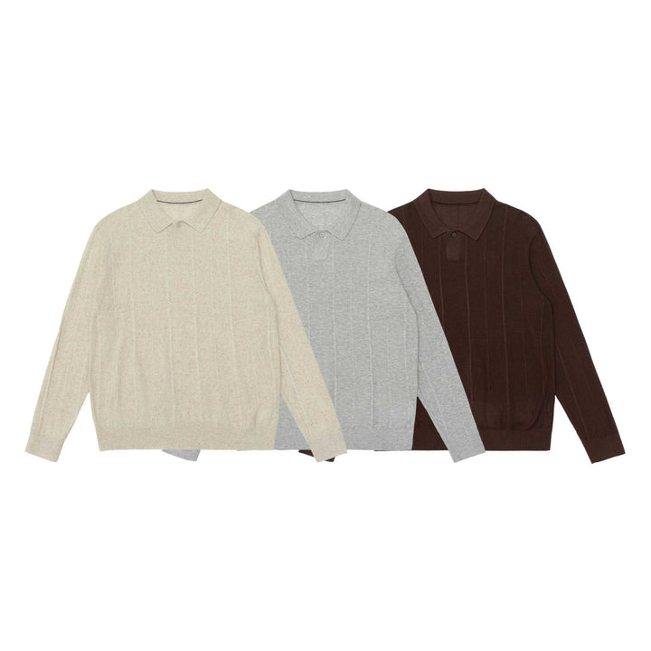 Unisex fine-structured polo sweater with vertical ribbed texture and ribbed hem Mune Fashion
