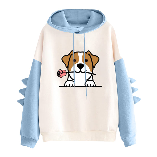 Women's hoodie with cute dog-and-cat print and 3D spikes on the sleeves Mune Fashion