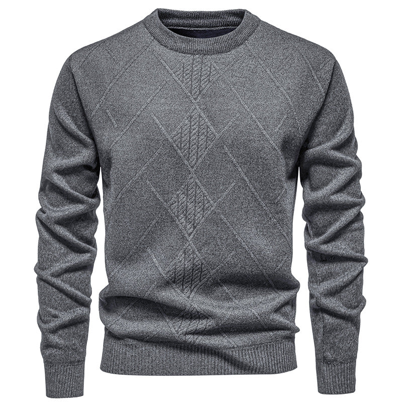 Men's fine knit pullover with diamond cable pattern, round neckline and ribbed cuffs Mune Fashion