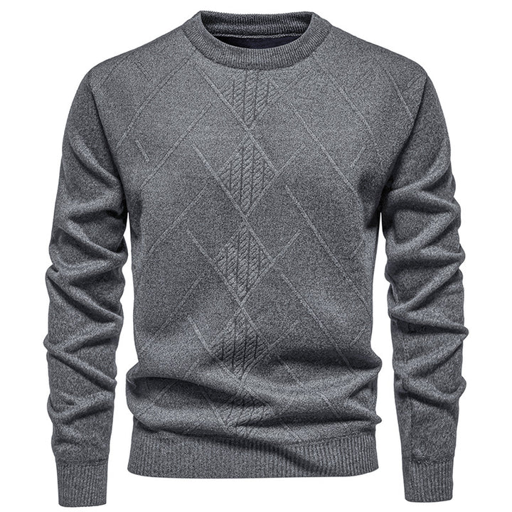 Men's fine knit pullover with diamond cable pattern, round neckline and ribbed cuffs Mune Fashion