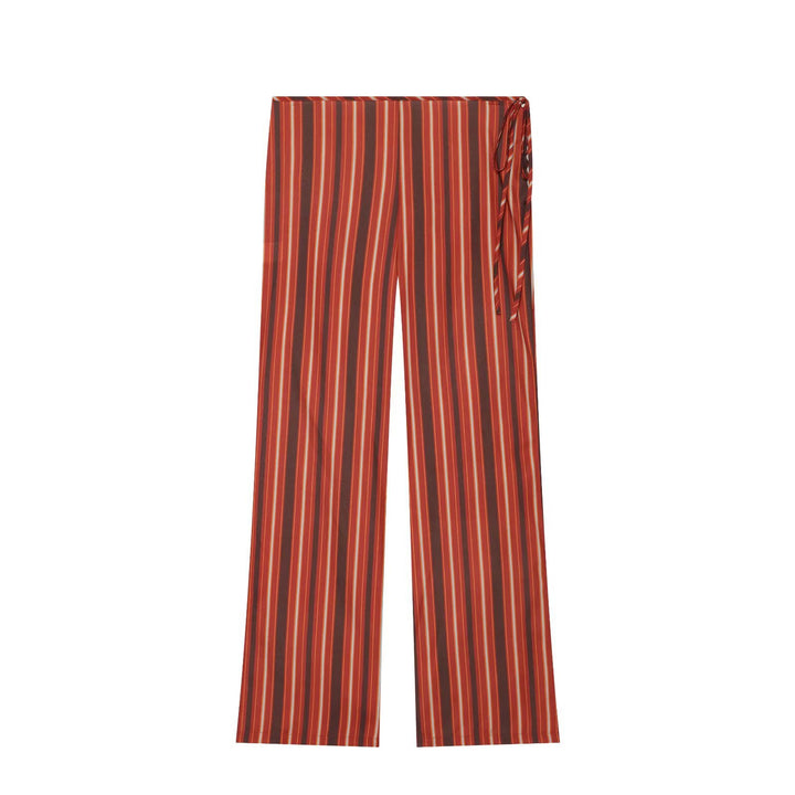 Women's Wide Highwaist Pants with Vertical Stripes and Side Tie Loop Mune Fashion