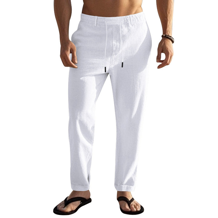 Men's lightweight linen lounge pants with elastic drawstring waistband, drawstring, and wide leg Mune Fashion