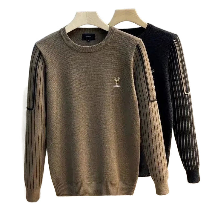 Men's sweater with striped ribbed sleeves and embroidered deer logo Mune Fashion