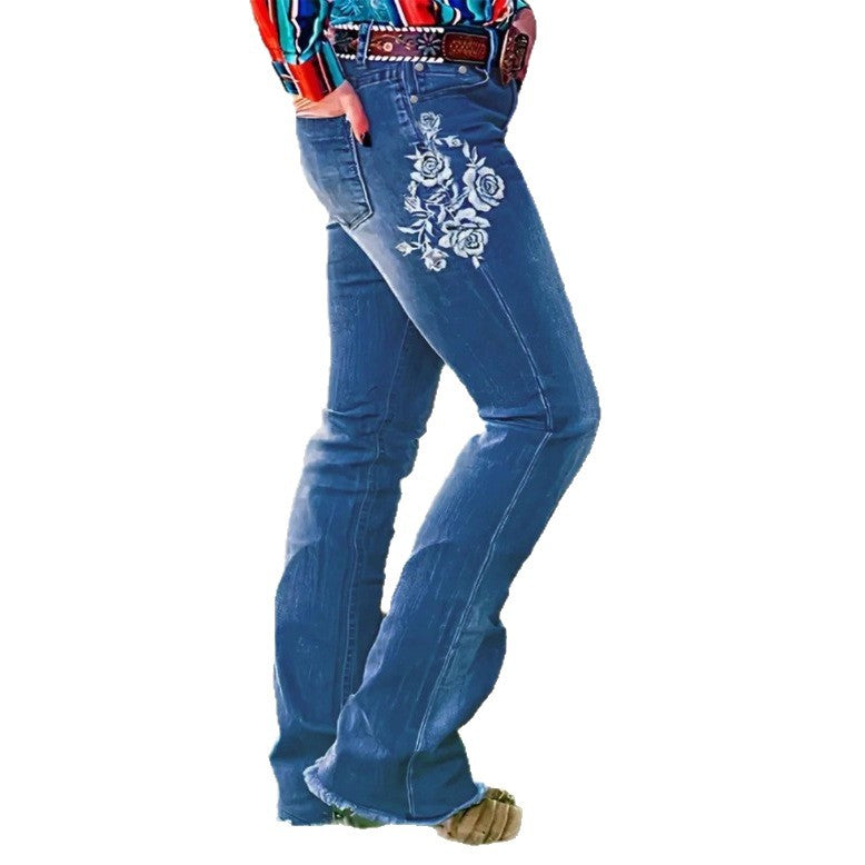 Ladies bootcut jeans in western style with decorative embroidery and used effect Mune Fashion