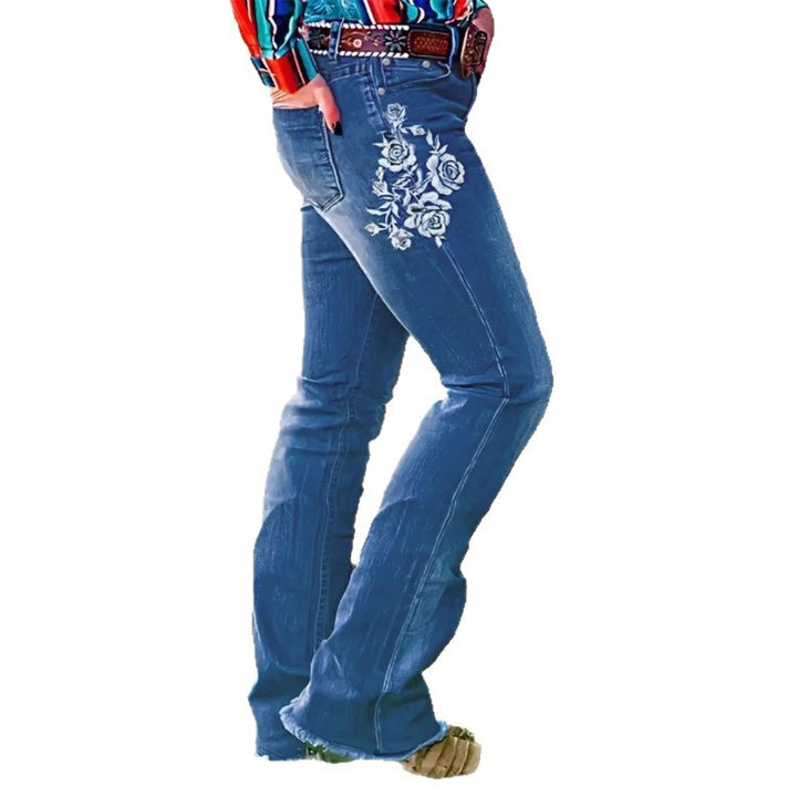 Ladies bootcut jeans in western style with decorative embroidery and used effect Mune Fashion