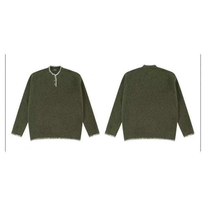Men's chunky knit Henley pullover with boucle look and contrast cuffs Mune Fashion