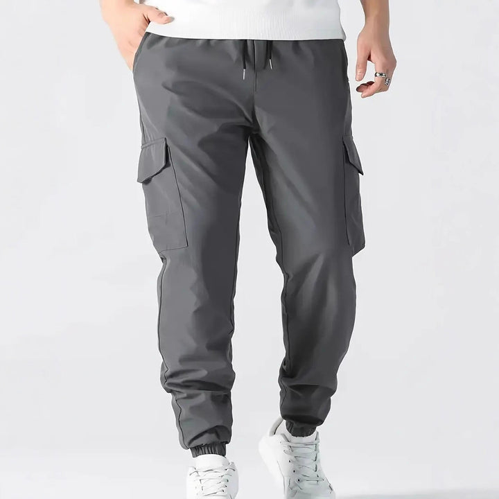 Men's Lightweight Tech Cargo Pants in Jogger Style with Drawstring, Elastic Leg Cuff & Multi-Pockets Mune Fashion