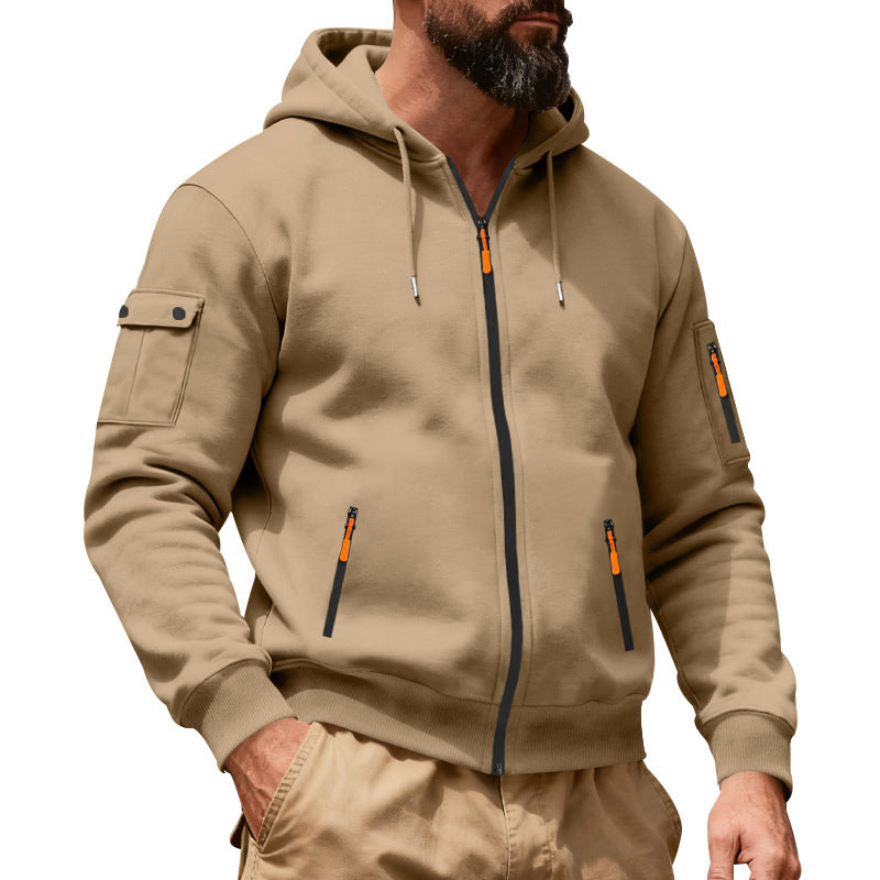 Men's hooded jacket with full zip, utility pockets, and ribbed cuffs Mune Fashion