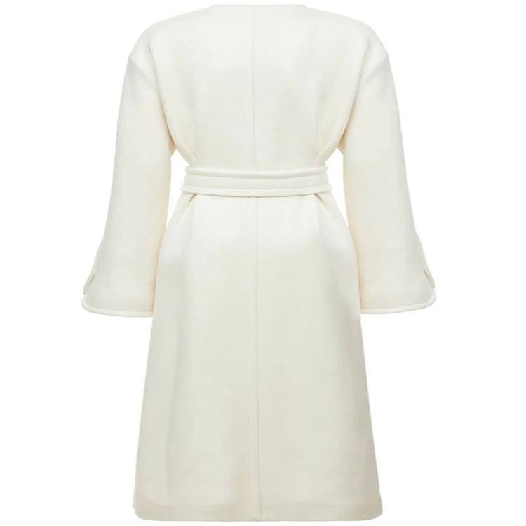 Women's wool blend kimono coat with belted waist and concealed button placket Mune Fashion