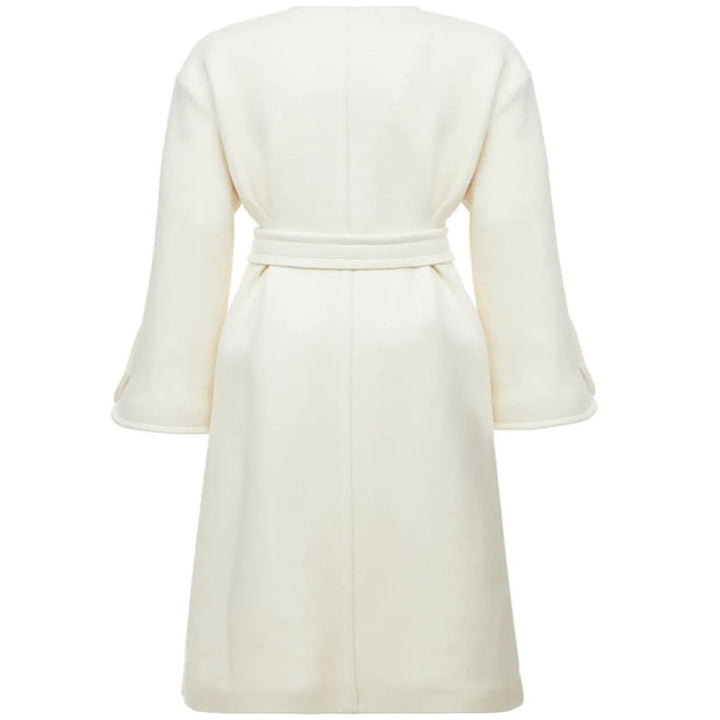 Women's wool blend kimono coat with belted waist and concealed button placket Mune Fashion