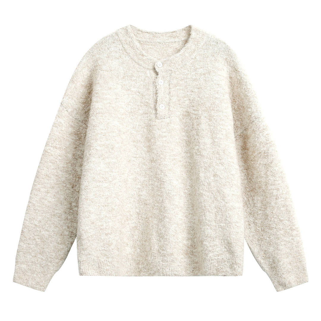 Unisex Chunky Knit Henley Sweater with Round Neck and Button Placket Mune Fashion
