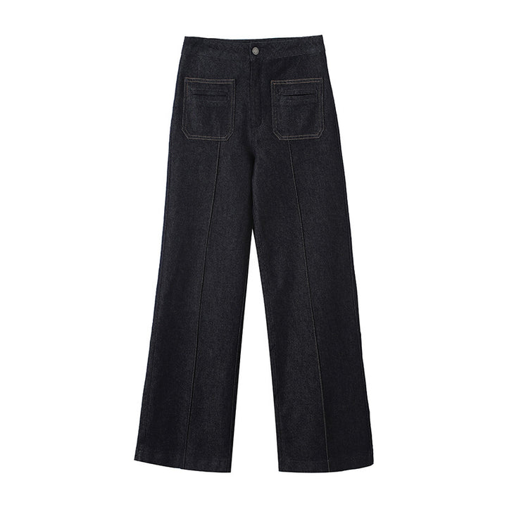 Women's High-Waist Wide Denim Trousers with Continuous Center Seam and Sewn-On Pockets Mune Fashion