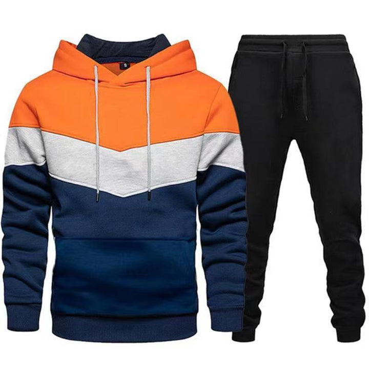 Men two-tone hoodie jogging set with kangaroo pocket, tapered jogging pants and double-layered hood Mune Fashion