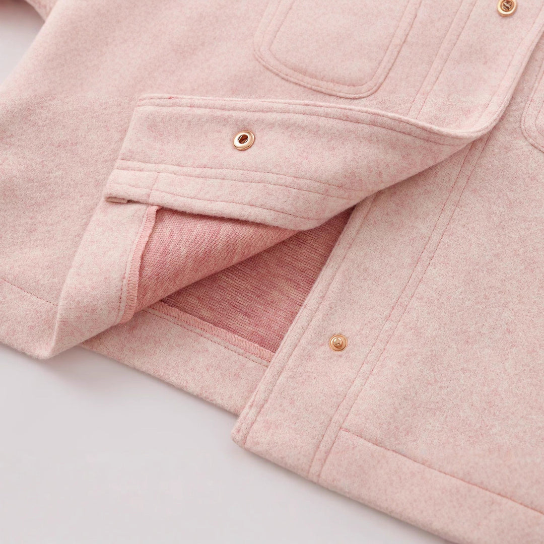Ladies Cropped Wool Blend Jacket in Boxy Cut with Round Neck and Decorative Press Studs Mune Fashion