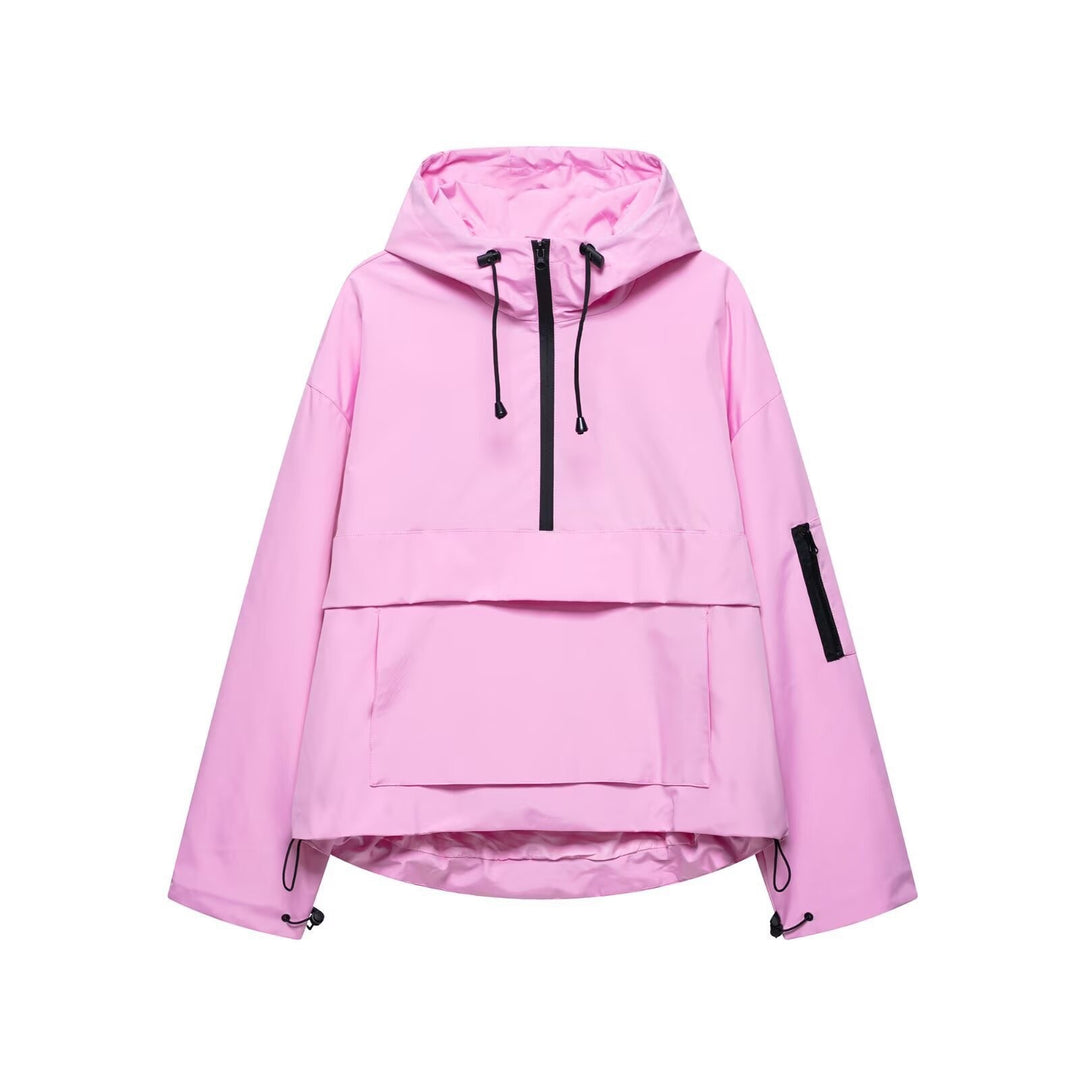 Women's nan windproof oversized anorak with half zip, kangaroo pocket, and adjustable hood Mune Fashion