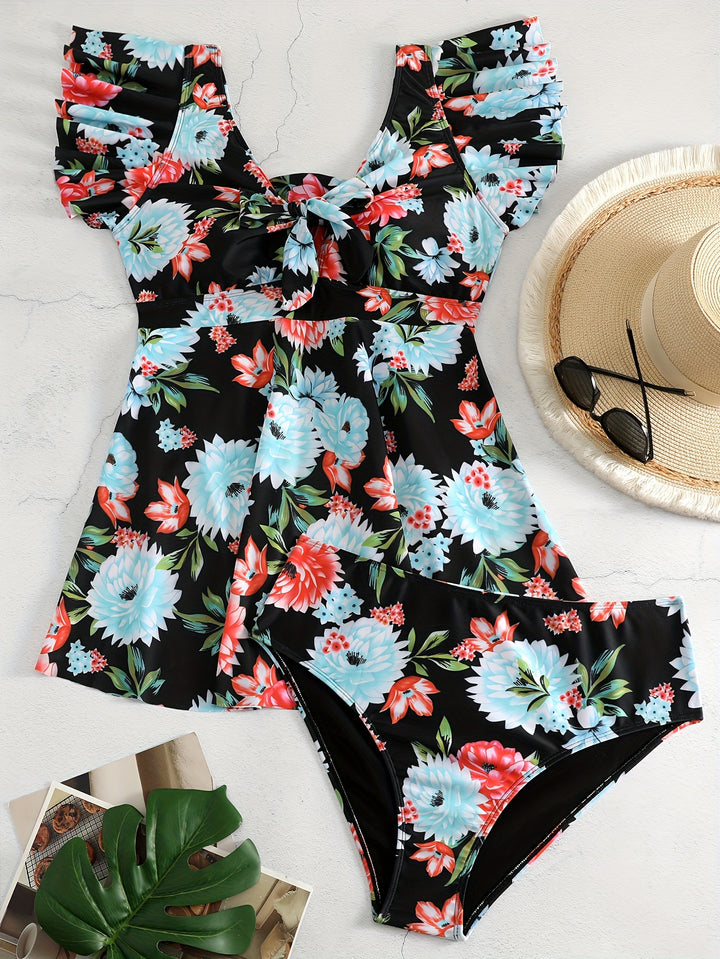 Women's One-Piece Swimsuit with Ruffle Details and Floral Design Mune Fashion