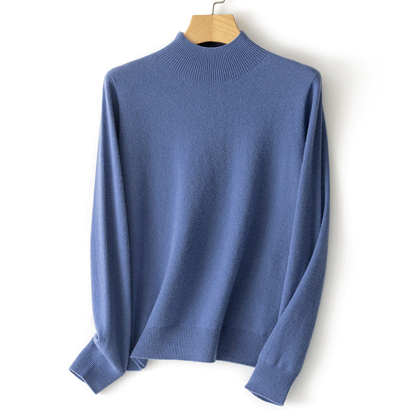 Women's Fine Mock Neck Sweater in Cashmere Blend with Ribbed Edges Mune Fashion