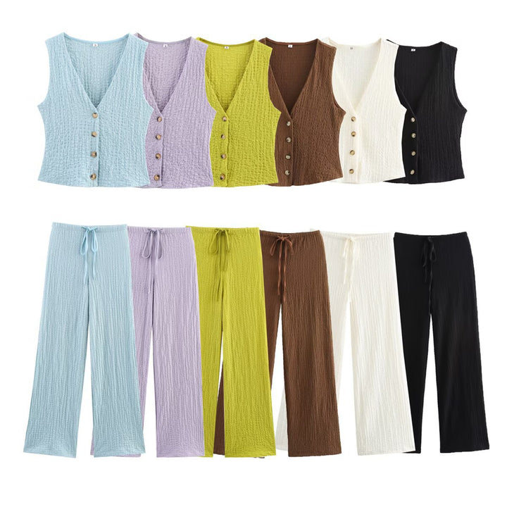Women's lightweight crinkle lounge pants with wide leg and drawstring Mune Fashion