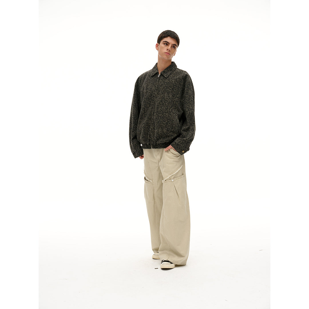 Unisex Lightly quilted Boxy jacket in denim look with tonal leopard print and elastic hem Mune Fashion