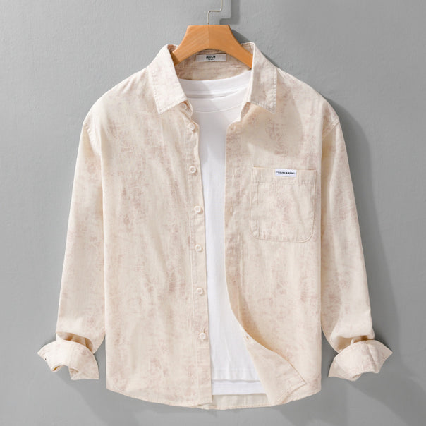 Men's Textured Lightweight Long Sleeve Overshirt with Allover Wash and Chest Pocket Mune Fashion
