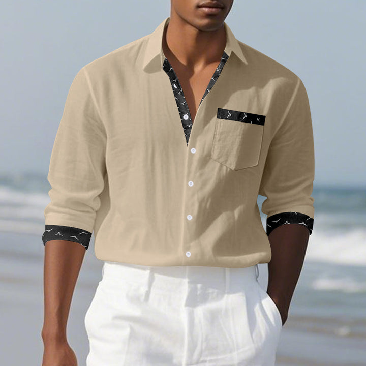 Men's casual linen blend shirt with contrasting trim on collar and cuffs as well as breast pocket Mune Fashion