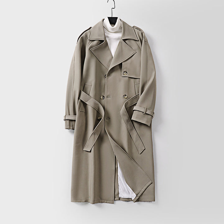 Women Double-Breasted Oversized Trench Coat with Wide Shawl Collar and Belt Mune Fashion
