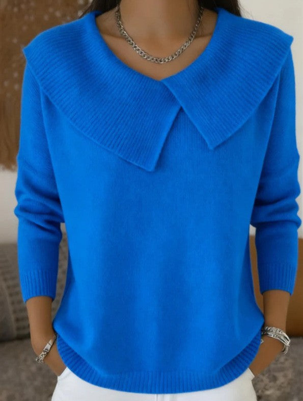 Women oversized knitted sweater with oversized sailor collar and ribbed finishes Mune Fashion