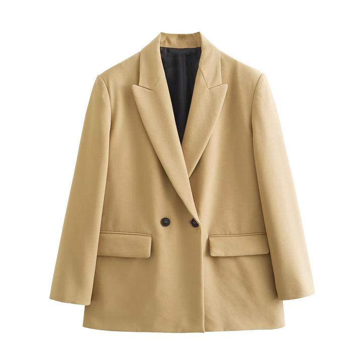 Women's Double-Breasted Blazer with Lapel Collar, Longer Oversized Cut and Flap Pockets Mune Fashion