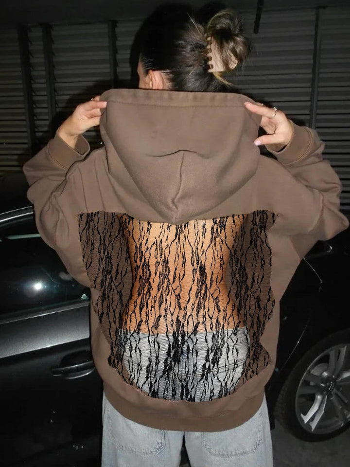 Women's hoodie with glittering mesh back application Mune Fashion