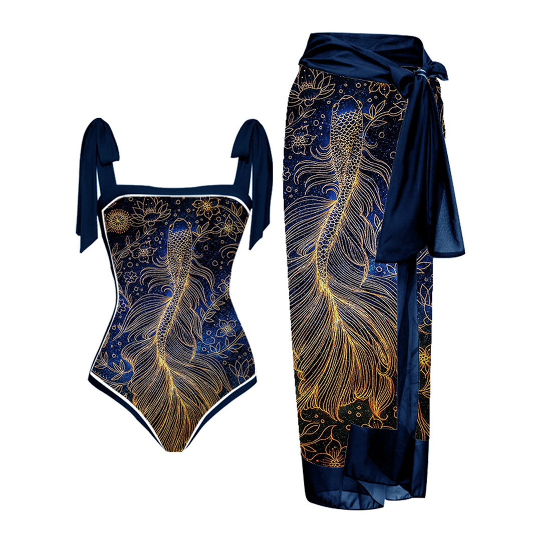 Women's One-Piece Swimsuit with Romantic Gatherings and Combined Wrap Skirt Mune Fashion
