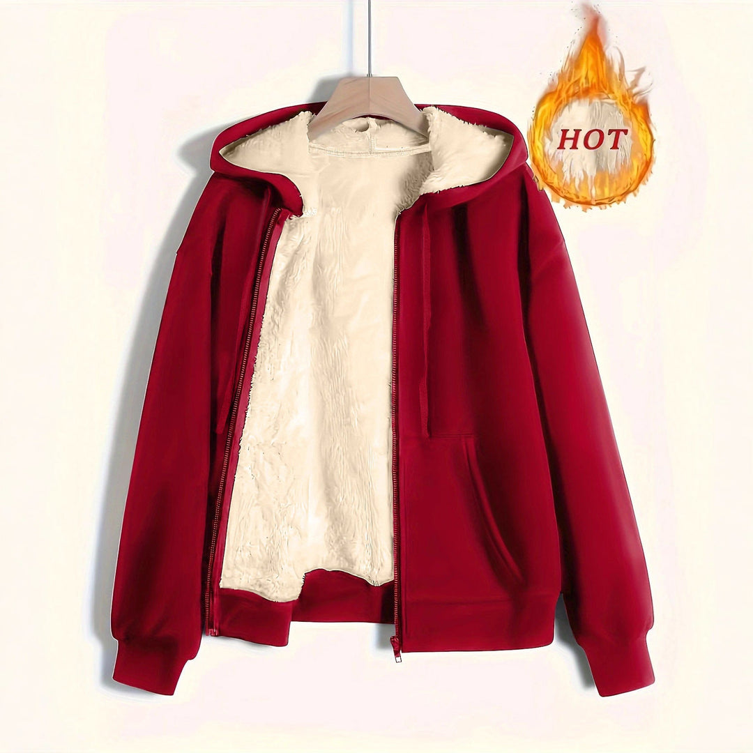 Ladies Cozy Fleece Jacket with Zipper and Hood Mune