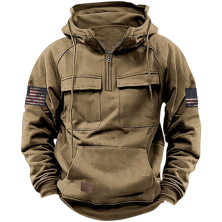 Men's hooded sweatshirt with half zip, cargo chest pockets and kangaroo pocket Mune Fashion