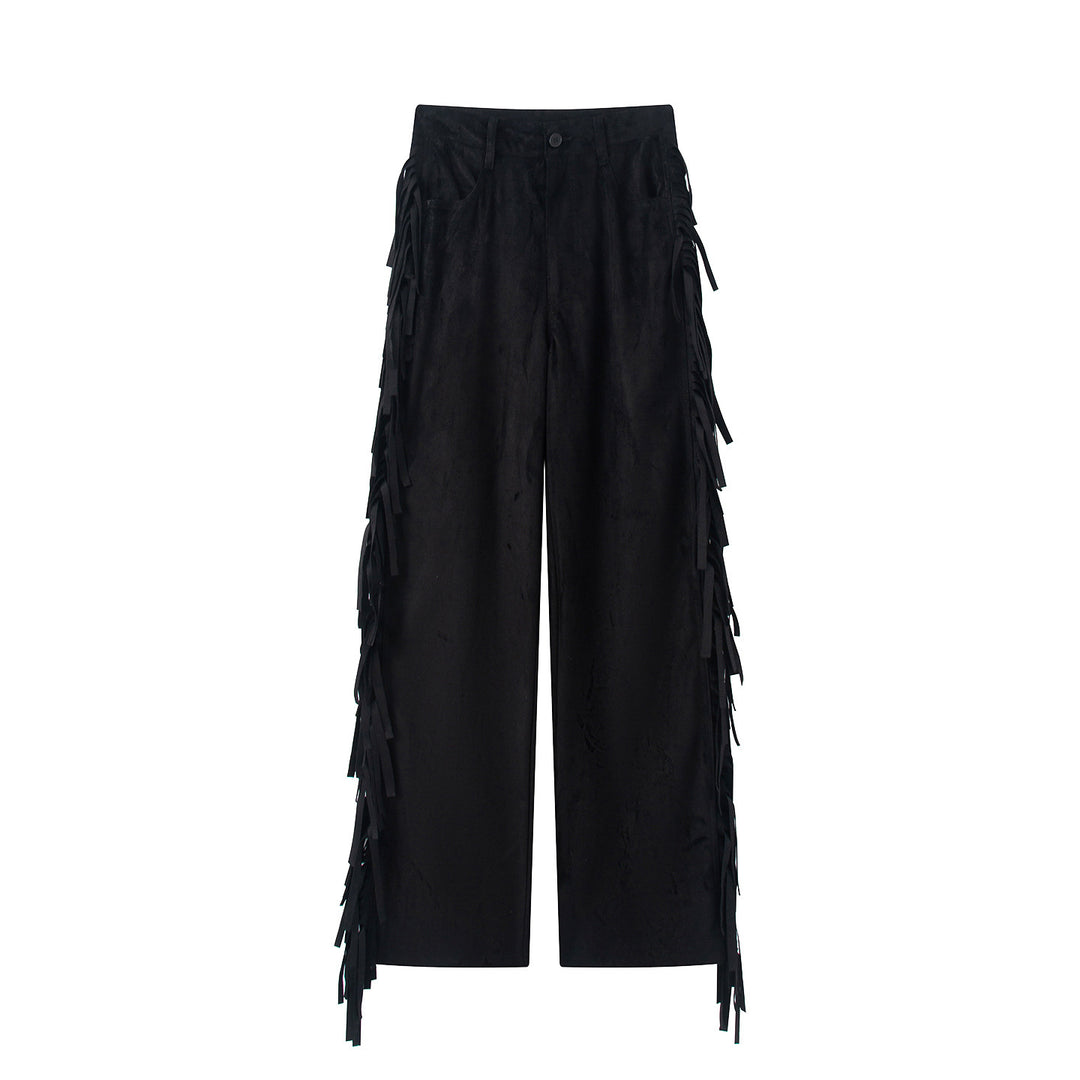 Women's Wide High Waist Pants with Side Fringes and Wide Leg Mune Fashion