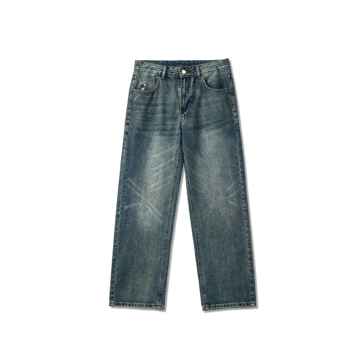 Men's wide denim jeans with straight cut and vintage wash Mune Fashion